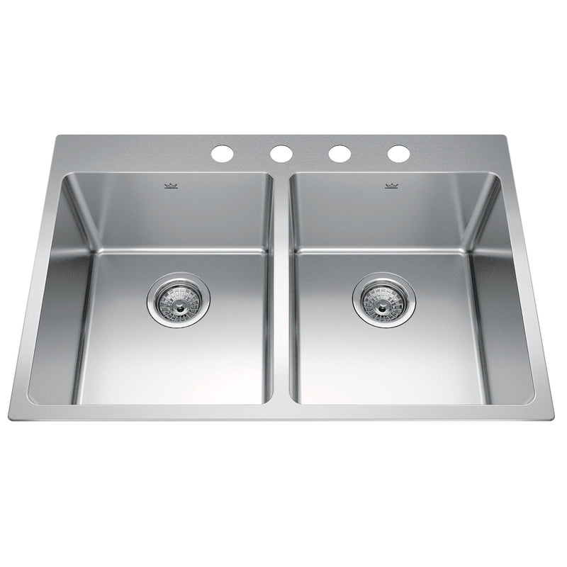 Kindred Brookmore Drop In Double Bowl 4-Hole Kitchen Sink, 30.8-in x 20.9-in x 9-in, Stainless Steel J7