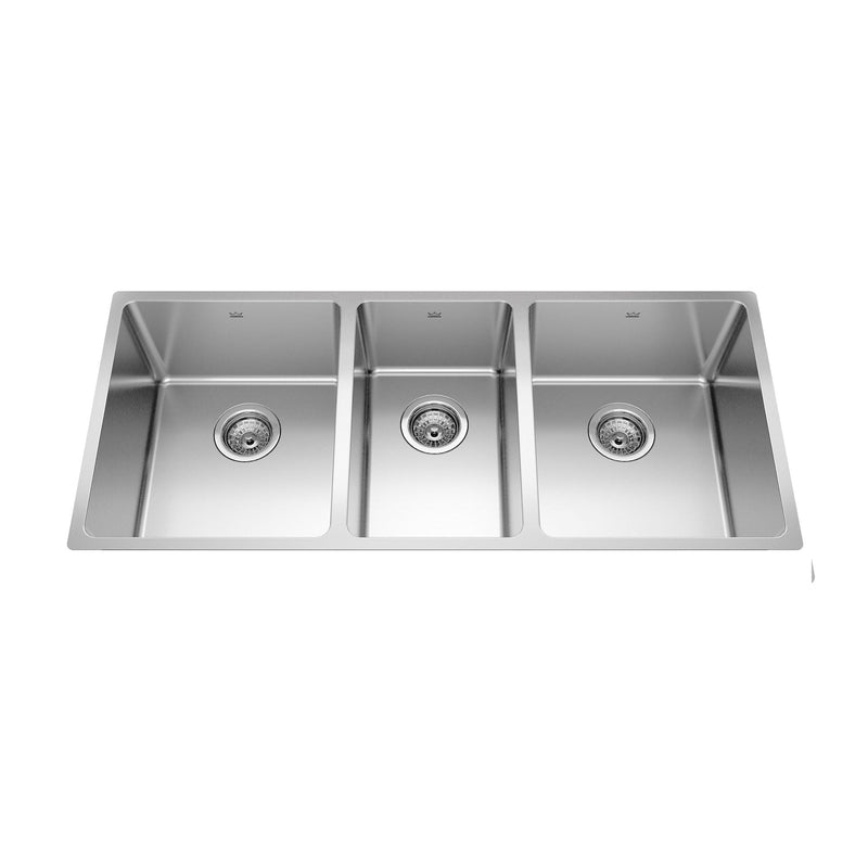Kindred Brookmore Undermount Triple Bowl Kitchen Sink, 41.5-in x 18.1-in x 9-in, Stainless Steel V7