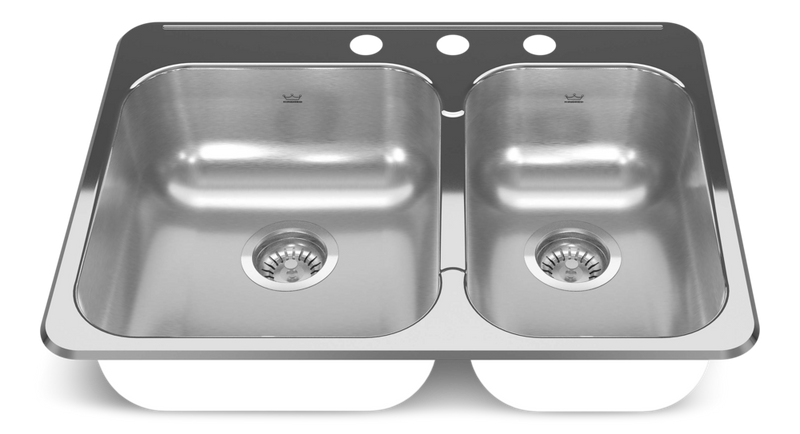 Kindred Reginox Drop In Double Bowl 3-Hole Kitchen Sink, 27.25-in. x 20.56-in, Stainless Steel Y6