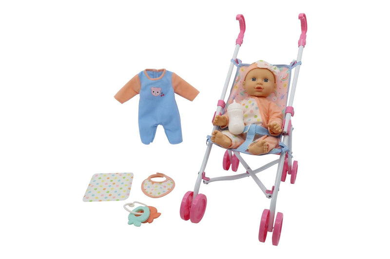 Kisses & Cuddles 12-in Baby Doll with Stroller and Accessories Set W2