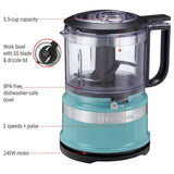 KitchenAid Compact 3.5 Cup Food Chopper/Mini Food Processor with Dishwasher Safe Parts, Aqua Sky