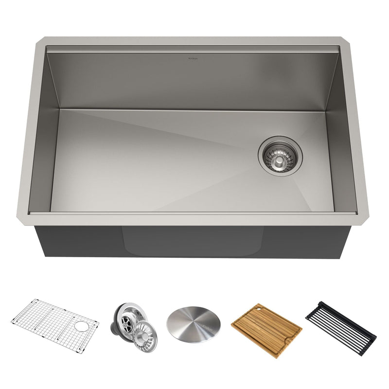 Kraus Kore Undermount Stainless Steel Single Bowl Kitchen Sink with Add-Ons, 27x19x11-in R3
