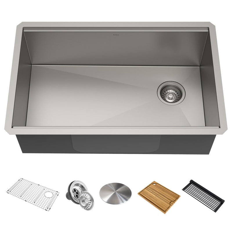 Kraus Kore Undermount Stainless Steel Single Bowl Kitchen Sink with Add-Ons, 30x19x11-in M1