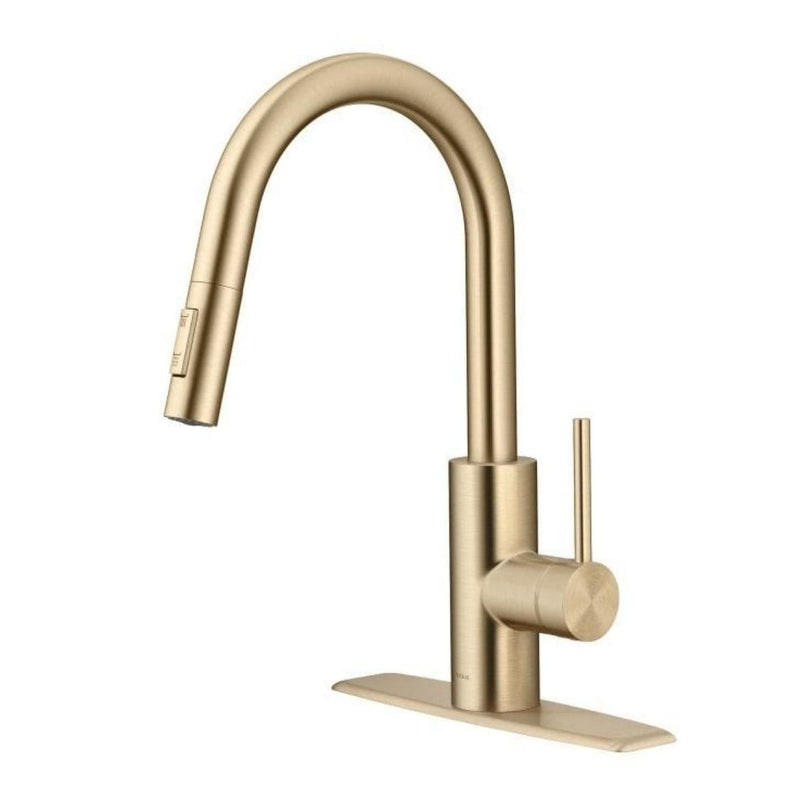 Kraus Oletto Pull-Down Single Handle Kitchen Faucet with QuickDock Top Mount Installation Assembly, Spot Free Antique Champagne Bronze O8
