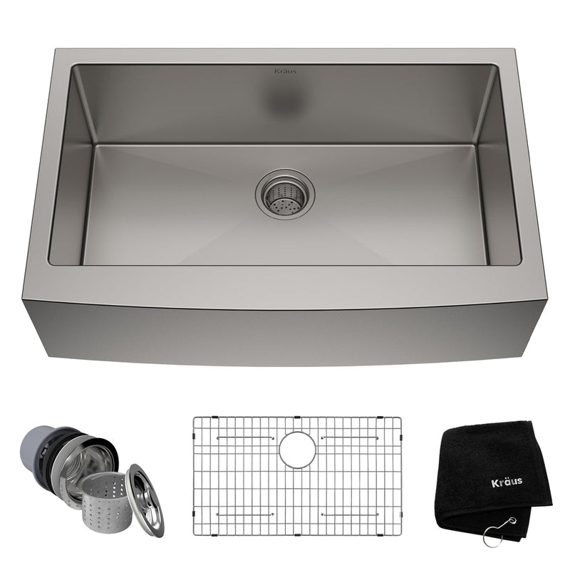 Kraus Standard PRO Apron Front Farmhouse Stainless Steel Single Bowl Kitchen Sink, 33x21x10-in G6