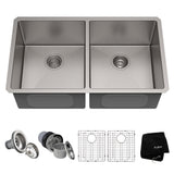 Kraus Standard PRO Undermount Stainless Steel Double Bowl 50/50 Kitchen Sink, 33x19x10-in