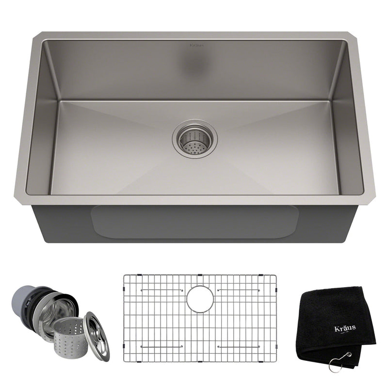 Kraus Standard PRO Undermount Stainless Steel Single Bowl Kitchen Sink, 30x18x10-in C6
