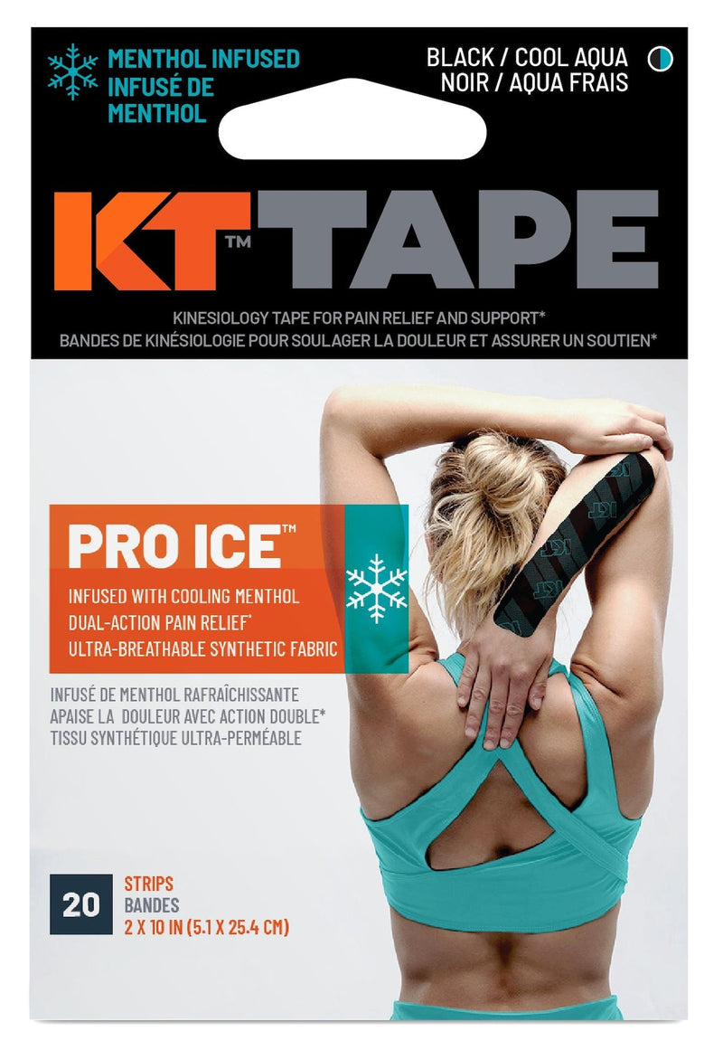 KT Tape Pro Ice Pre-Cut Elastic Kinesiology Sports Tape with Menthol, Black, 10 x 2-in Strips, 20-pk X3
