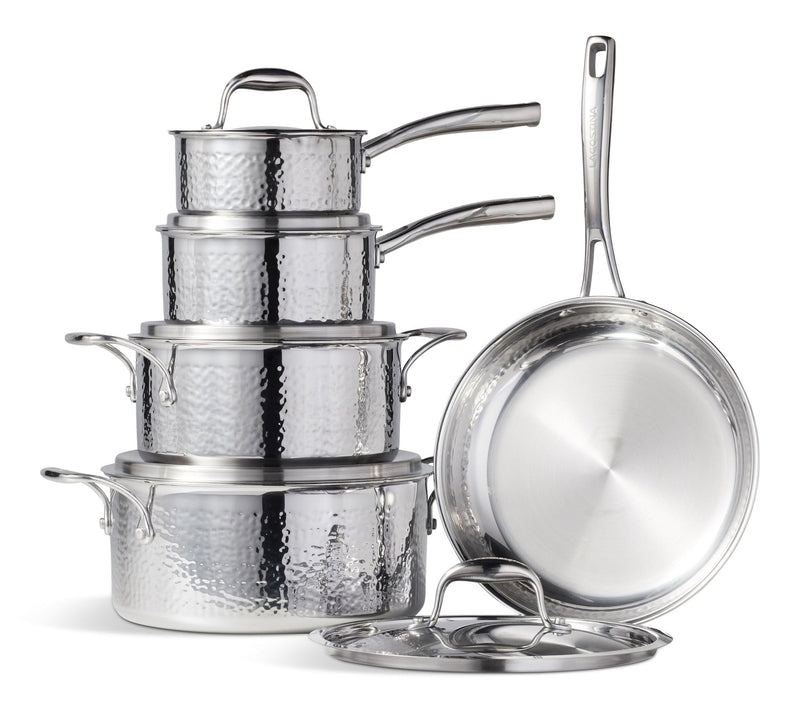 Lagostina 3-Ply Hammered Stainless Steel Cookware Set, 10-pc W9