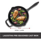Lagostina Pre-Seasoned Cast Iron Skillet, Oven & Broiler Safe, Black, 10-in