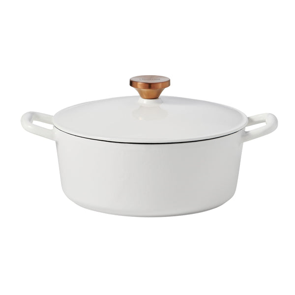Lagostina Tuscan Collection Round Casserole Dish, Enamelled Cast Iron, White, 7-qt C8
