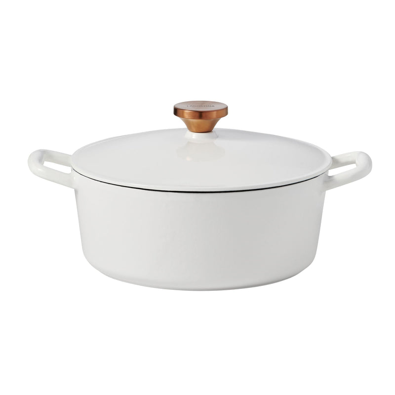 Lagostina Tuscan Collection Round Casserole Dish, Enamelled Cast Iron, White, 7-qt C8