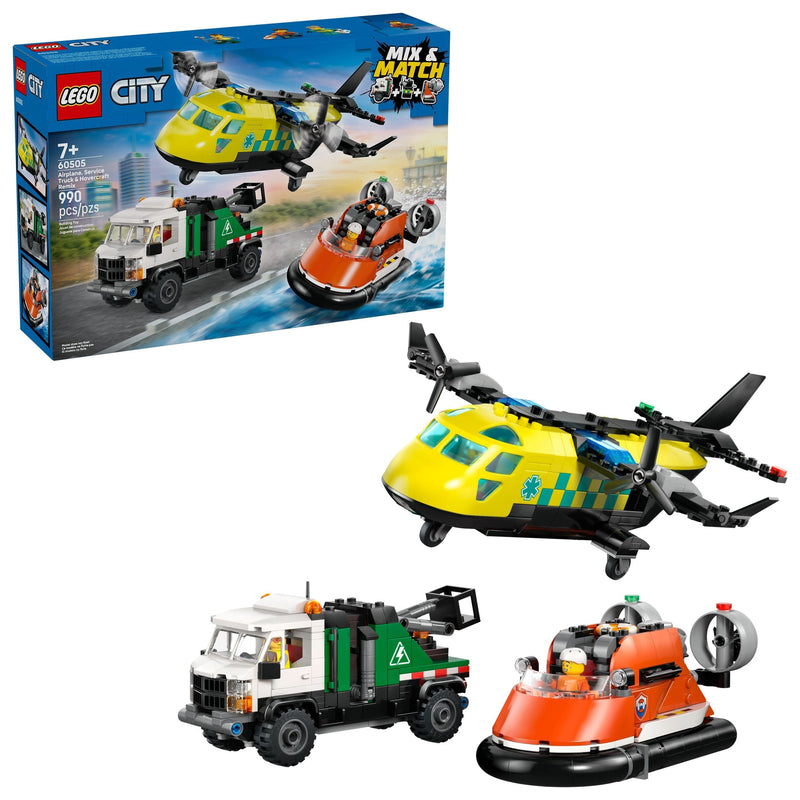 LEGO City Airplane Service, Truck & Hovercraft Remix Building Set - 60505, 990-pcs, Ages 7+ I0