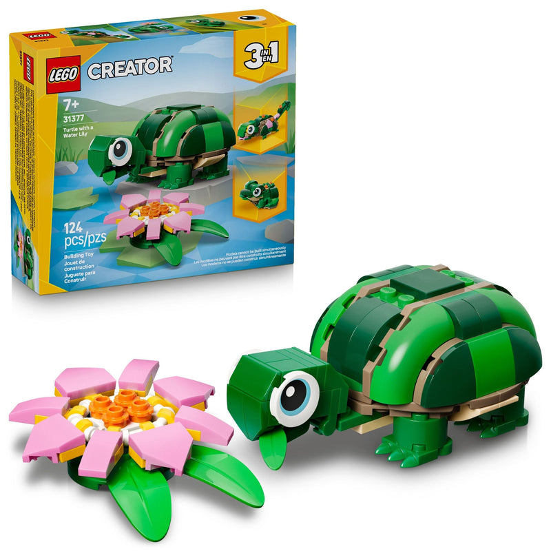 LEGO Creator 3-in-1 Turtle with a Water Lily Flower Toy Building Set - 31377, 124-pcs, Ages 7+ Q6