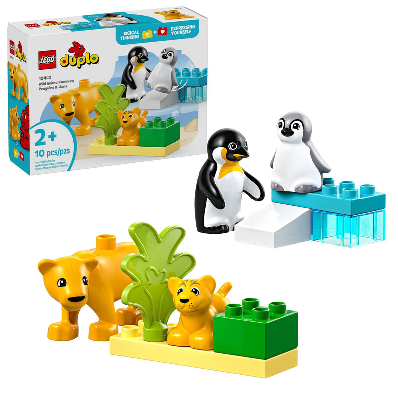 LEGO DUPLO Wild Animal Families: Penguins & Lions Toy Building Set - 10442, 10-pcs, Ages 2+ W1
