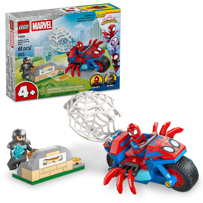 LEGO Marvel Spidey And His Amazing Friends Spidey on his Motorcycle vs. Rhino - 11206, 61-pcs, Ages 4+ F0