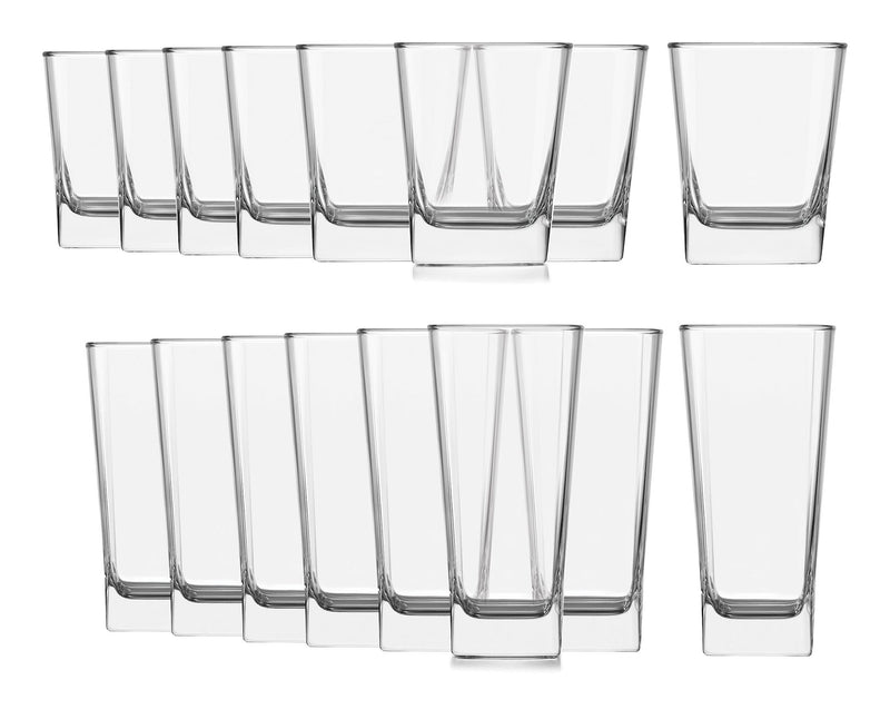 Libbey Bristol 16pc Glassware Set, Dishwasher Safe, 8pc x 12.2-oz and 8pc x 14.4-oz Z2
