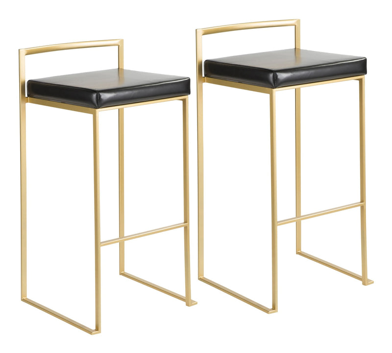 LumiSource Fuji Stackable PU Leather Counter/Bar Stools (2-Piece Set), Gold/Black C7