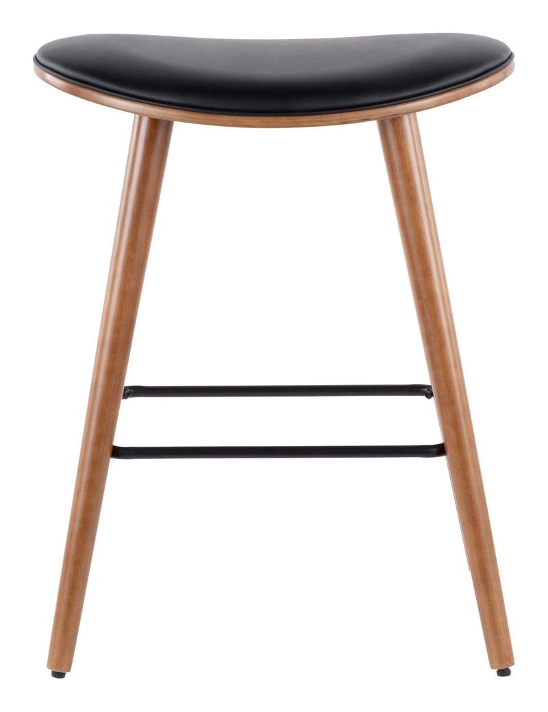 LumiSource Saddle Wood & PU Leather Seat Counter/Bar Stools (2-Piece Set), Walnut/Black E8