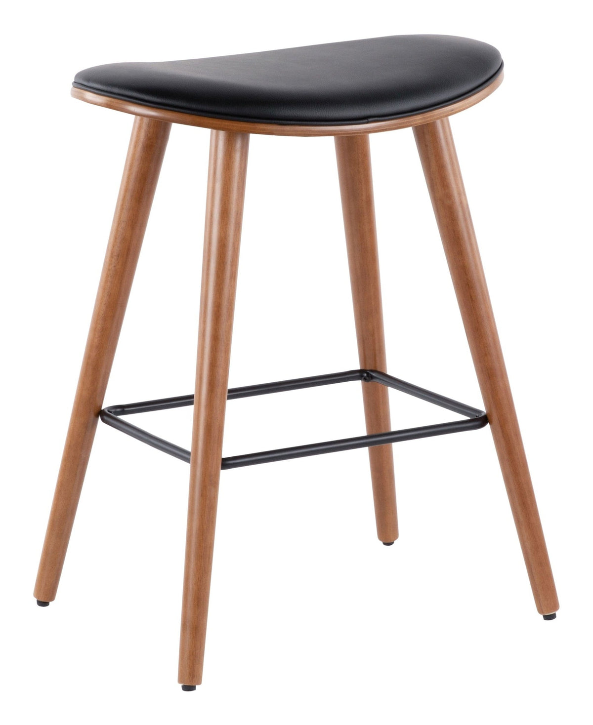 LumiSource Saddle Wood & PU Leather Seat Counter/Bar Stools (2-Piece Set), Walnut/Black