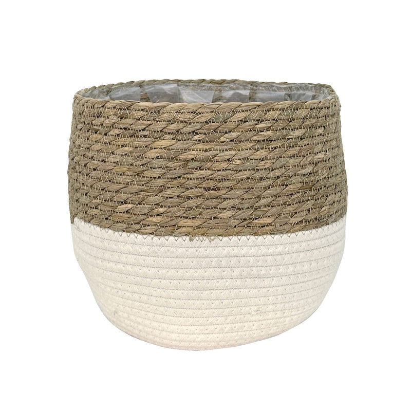 Lynne Weave Cotton Jute Round Basket Planter with Leaf-Proof Plastic Lining, 10-in J3