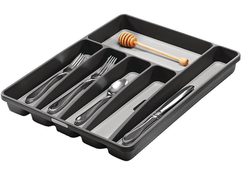 Madesmart Large 6-Compartment Cutlery & Kitchen Utensil Drawer Organizer Tray/Holder, Grey Q8