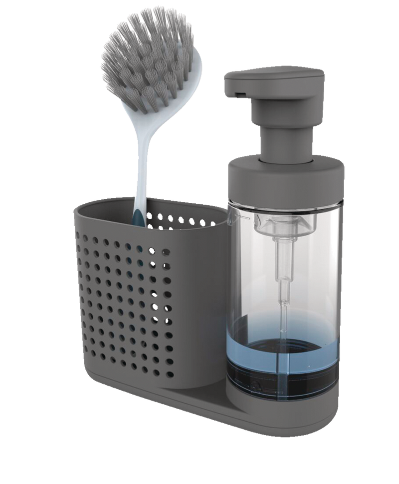 Madesmart Non-Slip Foaming Hand/Dish Soap Pump Dispenser & Sink Caddy Organizer, Grey A2
