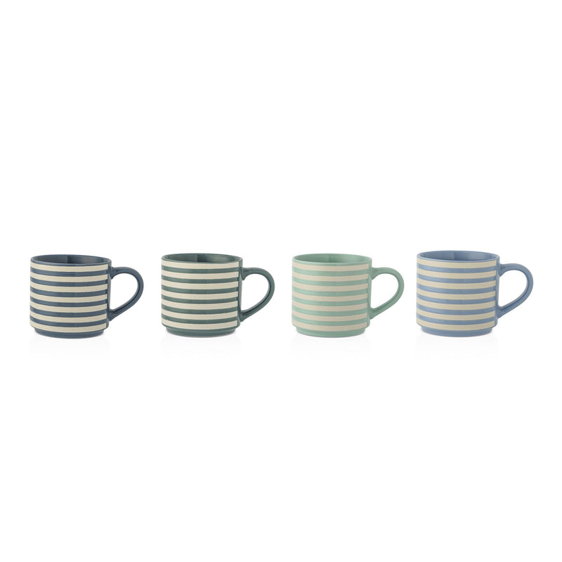Manna Blue Strip Stackable Mugs, Assorted Colours, 4-pk K9