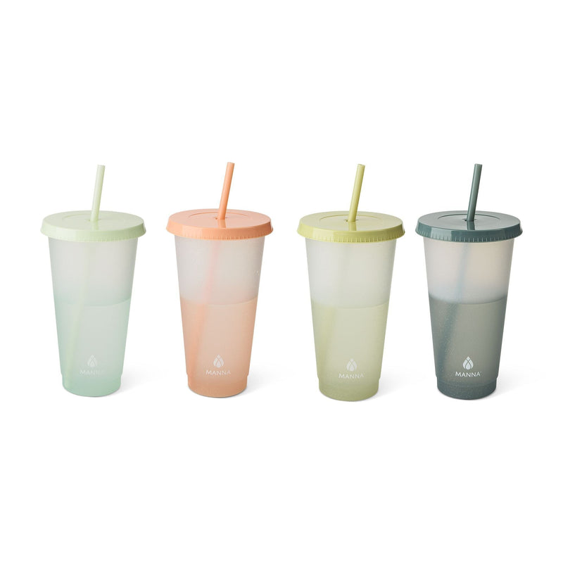 Manna Colour Changing Glitter Plastic Tumbler with Splashproof Lid, 24-oz, 4-pk W7