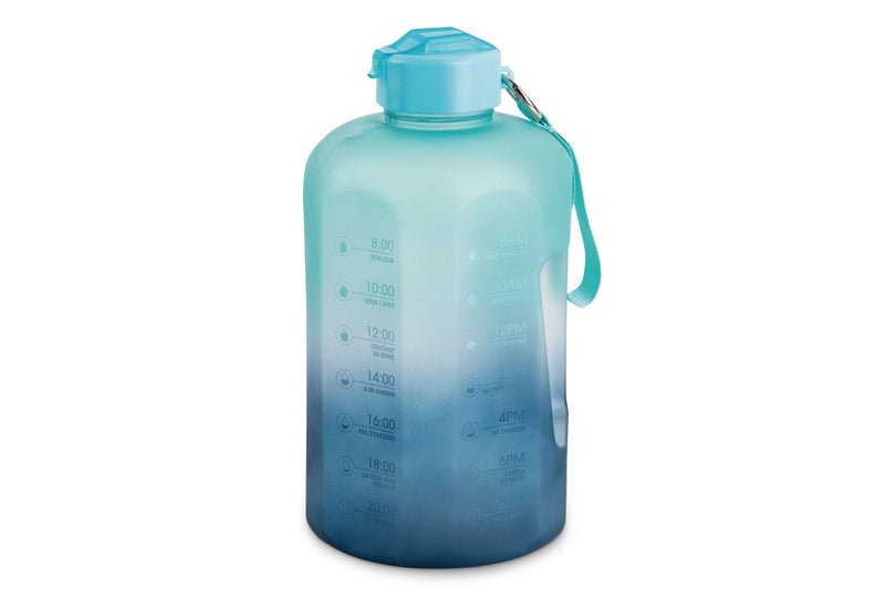 Manna Motivational Water Bottle, 3.7 L, Jumbo-Size, Ombre Blue, with Leakproof Lid K3