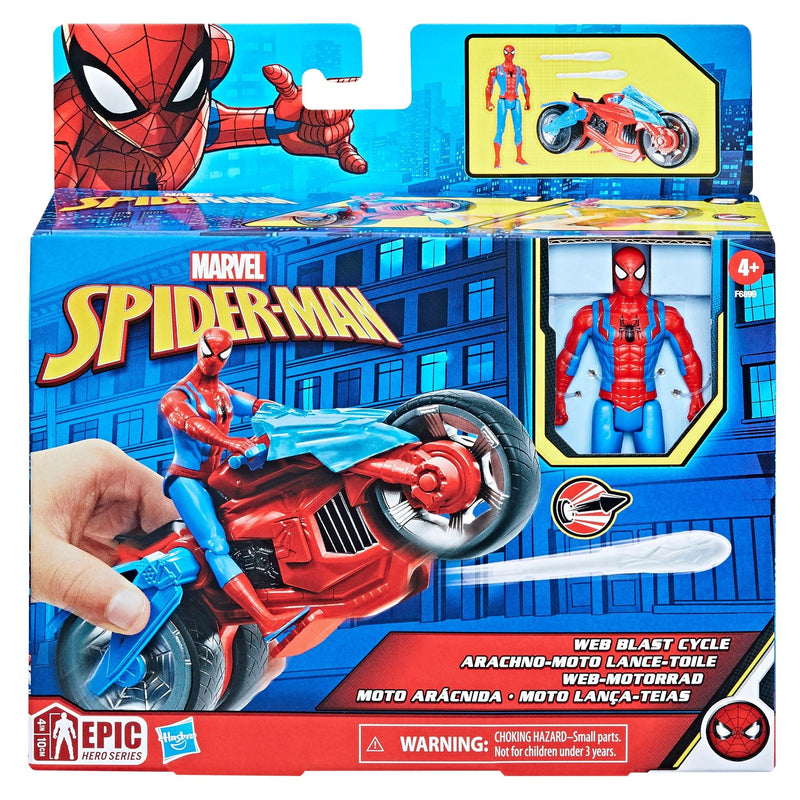 Marvel Spider-Man Web Blast Cycle Toy Set with 4-in Poseable Action Figure and 2 Web Projectiles J3
