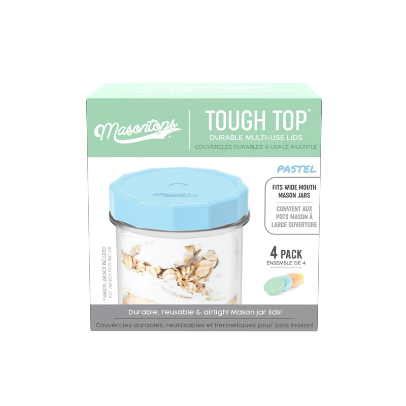 Masontops Tough Tops Durable Plastic Lids, Wide-Mouth, Assorted, 4-pk I5