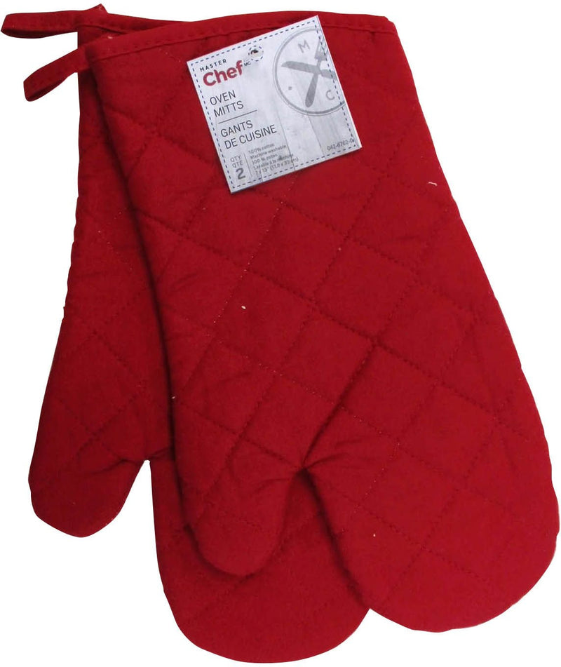 MASTER Chef 2pc Cotton Oven Mitt Set with Hanging Loop, Red Z3
