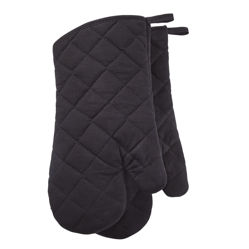 MASTER Chef Cotton Oven Mitt Set, Black, with Hanging Loops, 2-pc, Machine Washable O2