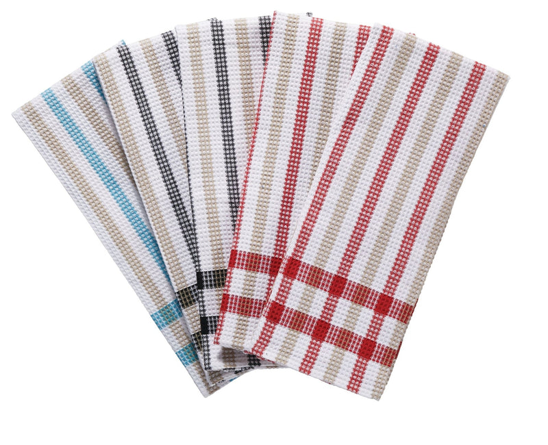 MASTER Chef Cotton Plaid Waffle Kitchen Towels, Reusable, 22-in x 32-in, 5-pk, Assorted Colours B2