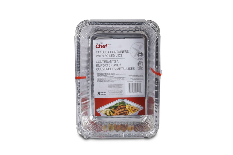 Master Chef Disposable Foil Take Out Food Storage Container with Lid, 3-lb, 4-pk J6