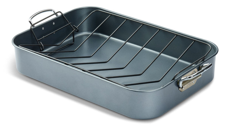 Master Chef Heavy-Duty Grey Non-Stick Roaster with Handle and Rack, 17-in C5