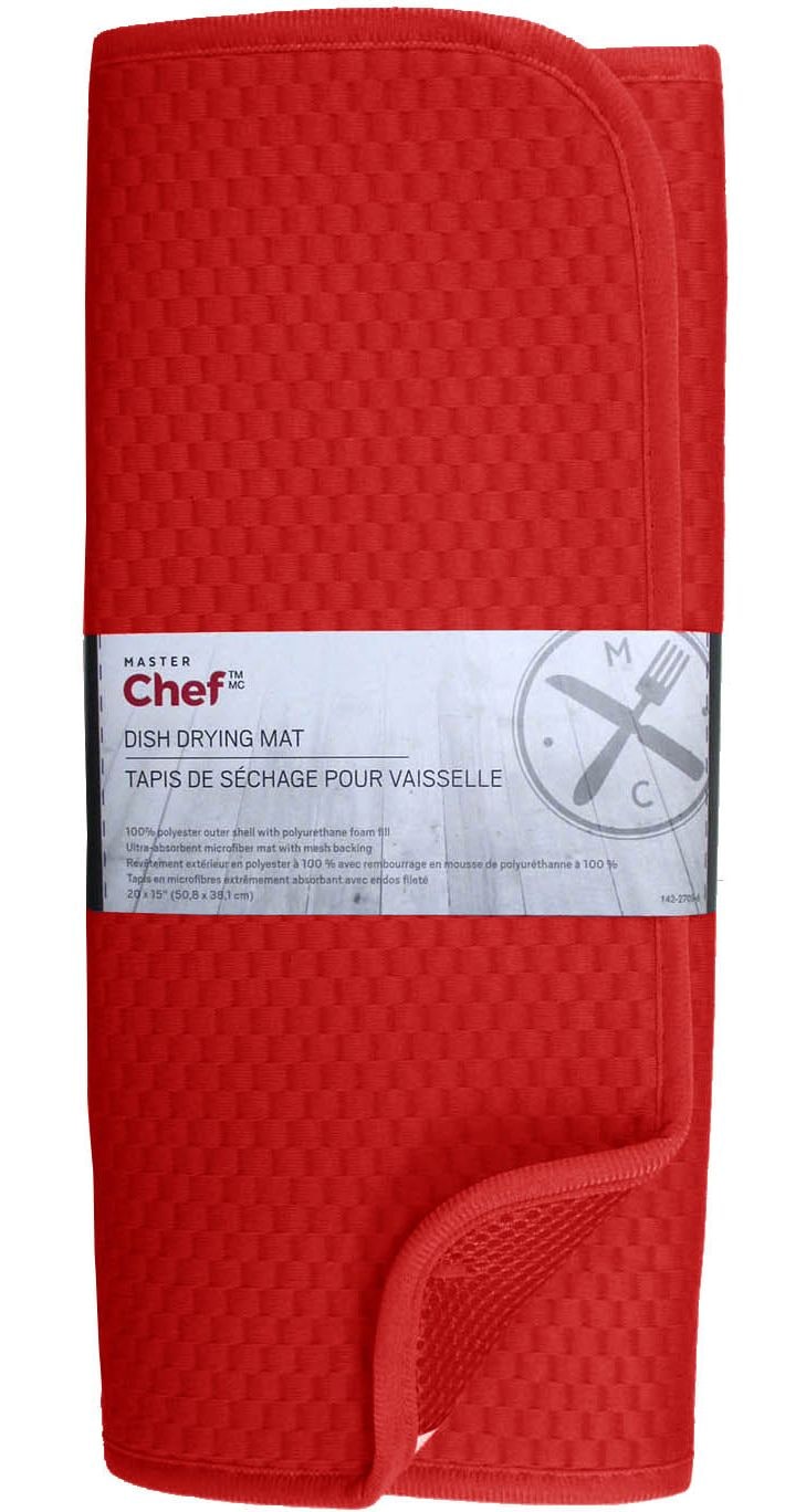MASTER Chef Microfiber Dish Drying Mat, Reversible, 15-in x 20-in, Red O0