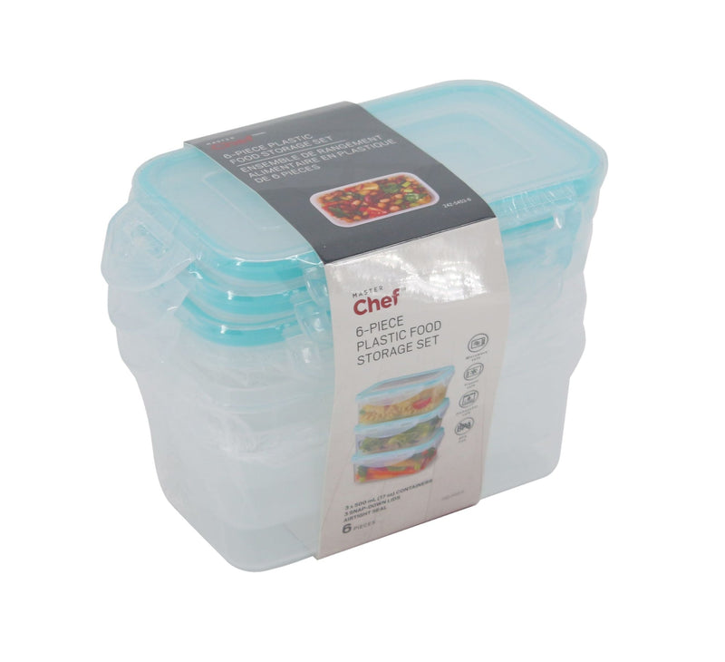 Master Chef Plastic Food Storage Container Set with Snap Lid, 500-mL, 6-pc S4