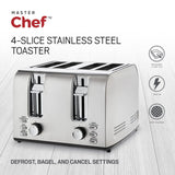 MASTER Chef Stainless Steel Toaster with 3 Settings, 4-Slice