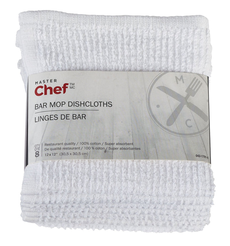 MASTER Chef Terry Cotton Bar Mop Dishcloths, 16-in x 19-in, White, Reusable, 4-pk M0