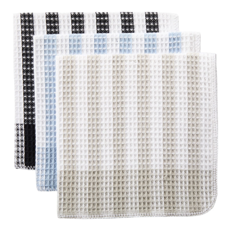 Master Chef Waffle Checkered Cotton Dish Cloths, Black, Grey & Blue, 14-in, 12-pk S8