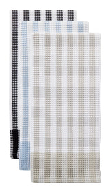 Master Chef Waffle Checkered Cotton Kitchen Towels, Black/Grey/Blue, 20-in x 30-in, 6-pk