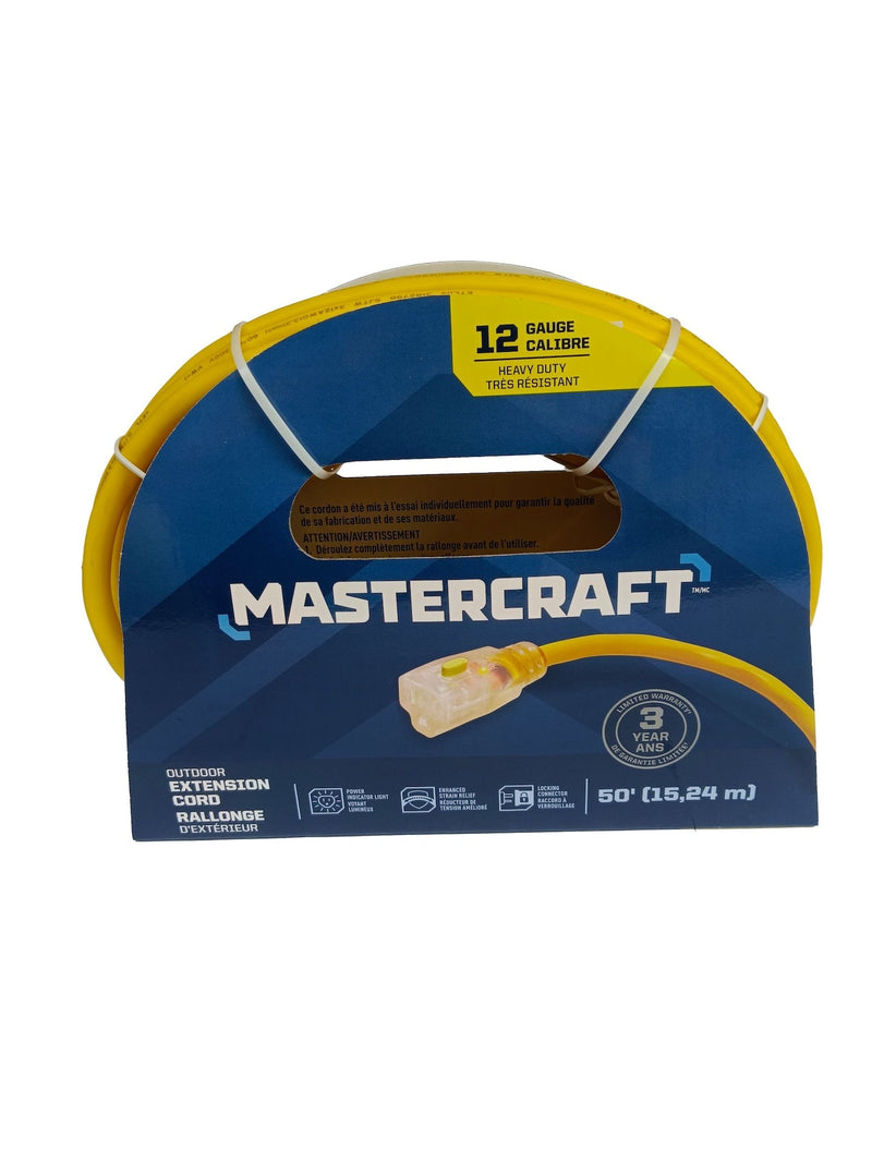 Mastercraft 12/3 Outdoor Extension Cord with Lighted end & Locking Connector, Yellow J9