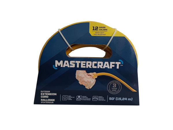 Mastercraft 12/3 Yellow Outdoor Extension Cord with 3 Grounded Outlets and Lighted End F3