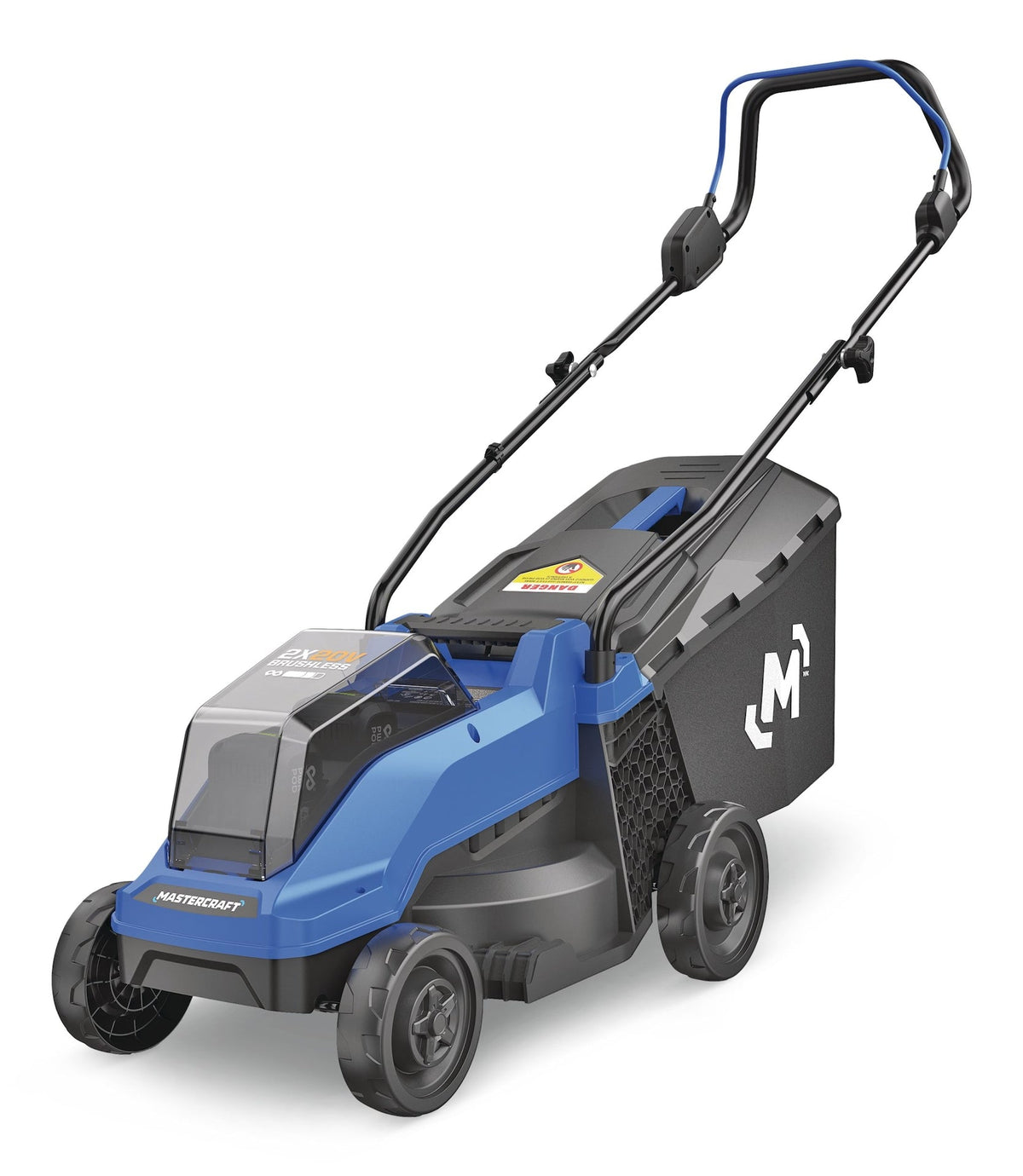 Mastercraft 2 x 20V Cordless 14-in Brushless Push Lawn Mower Kit with 2 PWR POD 4 Ah Batteries and Charger