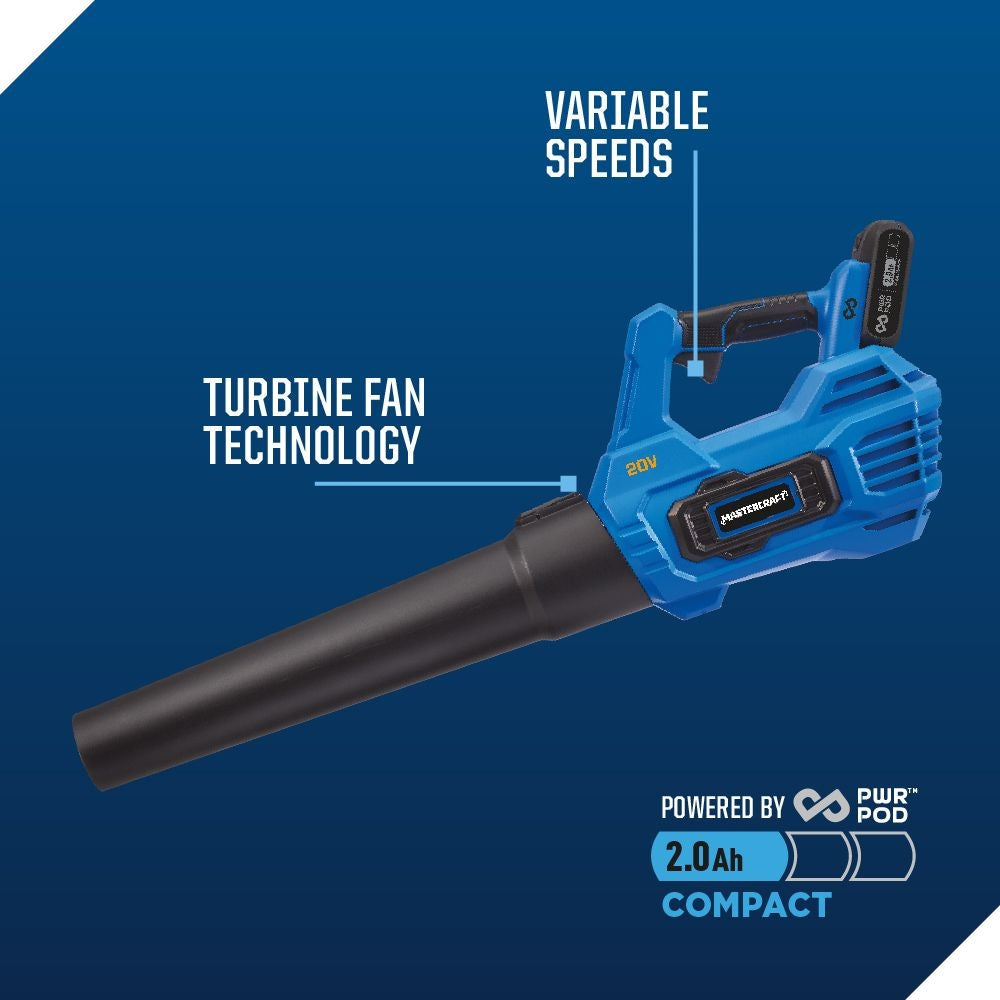 Mastercraft 20V Cordless 12" String Trimmer and 370CFM Blower Combo Kit with PWR POD 2 Ah Battery and Charger