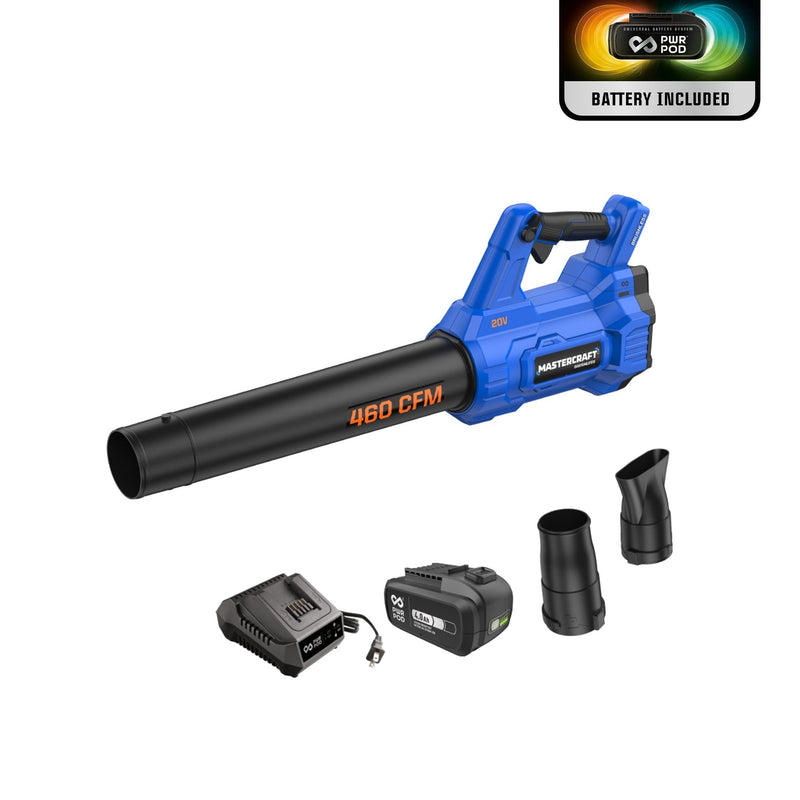 Mastercraft 20V Cordless 460 CFM Brushless Leaf Blower Kit with PWRPOD 4 Ah Battery and Charger I1