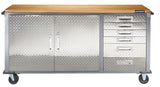 Mastercraft 72" Diamond Series 2-Door, 6-Drawer Wooden Top Work Station with Wheels, 72 x 21-5/8 x 37-1/2-in