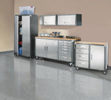 Mastercraft 72" Diamond Series 2-Door, 6-Drawer Wooden Top Work Station with Wheels, 72 x 21-5/8 x 37-1/2-in
